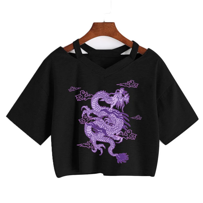 Frau T-shirts Harajuku Drachen drucken y2k Crop Tops Ästhetische kleidung Vintage Tops Punk Streetwear Gothic T t-shirts größe club