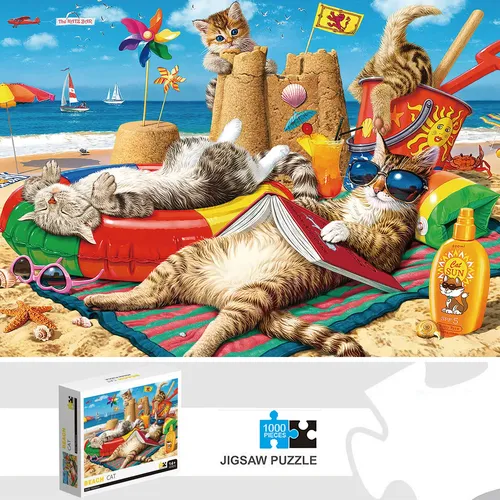 1000 Stück Strand Katzen Puzzle Wohnkultur Erwachsene Puzzlespiele Familie Spaß Boden Puzzles