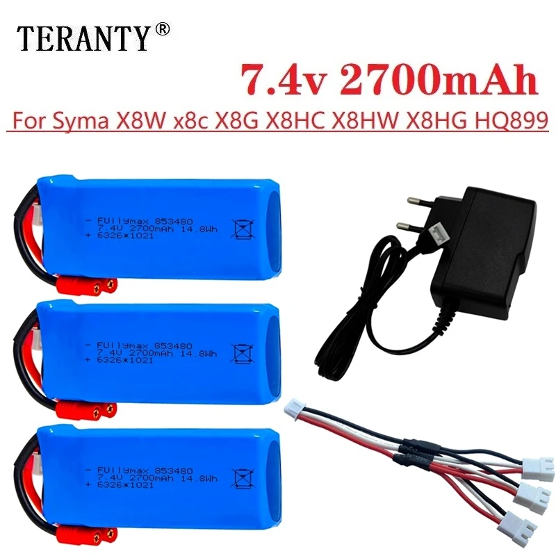 7,4 V 2700 mAh wiederaufladbarer Lipo-Akku mit 7,4 V USB-Ladegerät für Syma X8C X8W X8G X8 RC Drohnen Quadcopter Ersatzteile 2S 903480 Image
