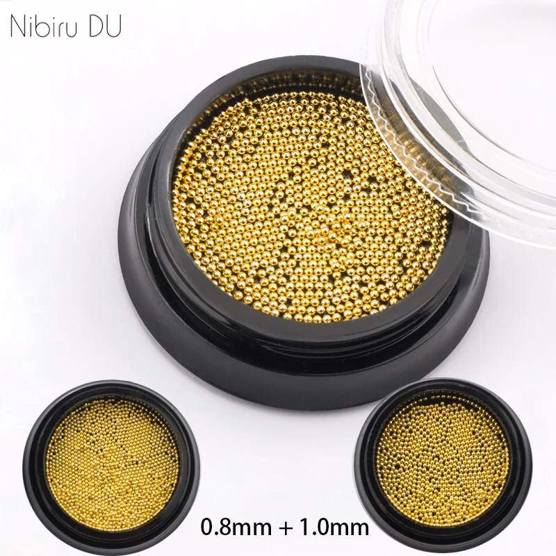 0,8mm 1,0mm Kaviar Stahl Nagel Perlen Nieten Set 3 gr/schachtel Gold Roségold Jet kleine Metall Mikro Nägel Perlen für 3D-Dekorationen Image