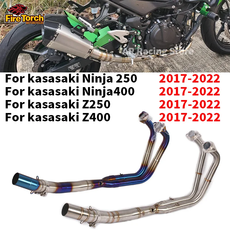 Slip On per Kawasaki Ninja 400 Z400 Z250 Ninja 250 2017 - 2022 Moto anteriore Mid Link tubo scarico fuga Moto sistema completo