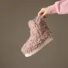 Schaffell Fell integrierte Schneeschuhe neue niedrige Absätze Winter verdickte warme kurze Stiefel Student Casual Sport Baumwolle Schuhe Größen 43