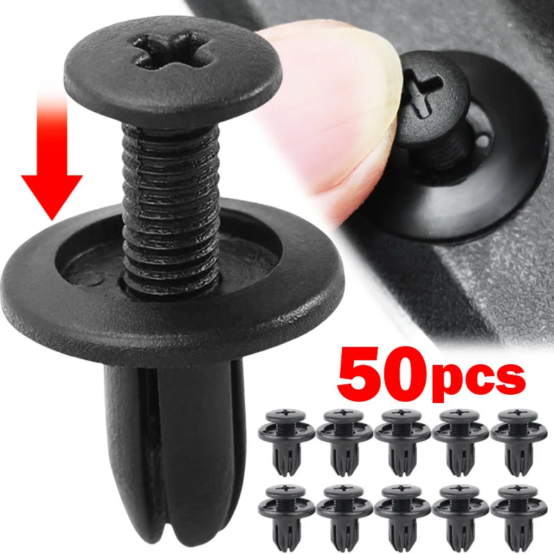 50 stücke Auto 8mm Loch Kunststoff Nieten Verschluss Push-Clip Schwarz Auto Fahrzeug Tür Trim Panel Retainer Verschluss Clips für Toyota Audi Image