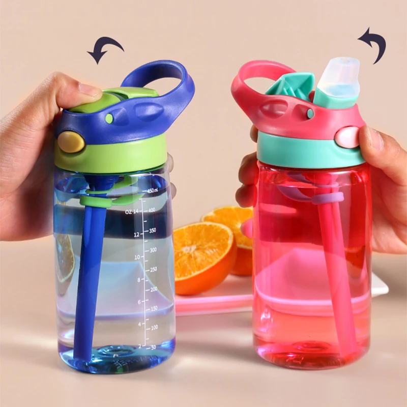 480 ml Wasserflasche mit Strohhalm für Kinder und Mädchen, tragbare Reiseflaschen für Fitnessstudio, Sport, Fitness, Sommer, kaltes Wasser, Safttrinkflasche Image