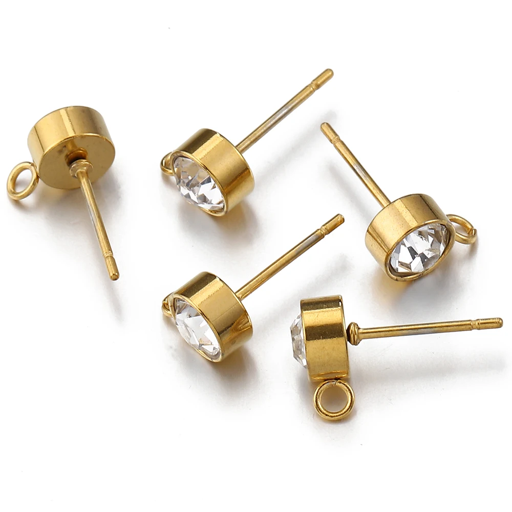 20 Stück Edelstahl-Ohrstecker mit Strasssteinen, goldfarbene Ohrstecker mit Schlaufenringen Image
