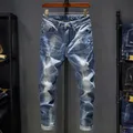 Zerrissene Jeans Männer Slim Fit Licht Blau Stretch Mode Streetwear Ausgefranste Hip Hop Distressed