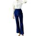 RYRJJ Flared Velvet Dress Pants for Women High Waisted Wide Leg Stretch Elastic Waist Bootcut Pull On Trousers Front Seam Slacks(Blue XXL)