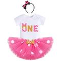 IBTOM CASTLE Toddler Baby Girls 1st 2nd 3rd Birthday Outfit Polka Dots Romper Tutu Skirt Mouse Ears Headband Cake Smash Clothes for Photo Props 1 Year Hot Pink