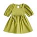 EHQJNJ Baby Girls Clothing & Shoes Toddler Girl s Print Ruffle Trim Round Neck Puff Sleeve Flared A Line Dress Green Plaid Girls 10-12 Year Olds Baby Girls Clothing Summer Sale