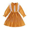 0-3 Months Baby Girl Clothes Pants Girl Long Sleeve Dress Kid Round Neck Ruffled Collar Solid High Waist Flowy Ruffle Dress Children Spring Summer Fall Princess Dresses with Belt Orange Polka Dot