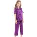Fimkaul Girls Pajamas Little Satin Silk Short Sleeves Sleepwear Pjs 2 Piece Button Down Classic Loungewear Pants Boys Pajama Sets Baby Clothes Purple