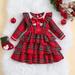 Pudcoco Toddler Baby Girls Holiday Christmas Dress Long Sleeve Tartan Plaid Doll Collar Big Bowknot Tutu Splice Dress