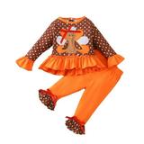 Kids Outfit Sets Girls Thanksgiving Fall Long Sleeve Turkey Printstops Pants 2Pcs Autumn and Winter Kids Outfits