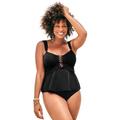 Plus Size Women's Underwire Shirred Ring Bandeau Tankini Top by Swimsuits For All in Black (Size 16)