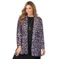 Plus Size Women's Stretch Knit Open Front Knit Topper by The London Collection in Grey Painterly Cheetah (Size M)