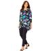 Plus Size Women's AnyWear Fluid Tunic by Catherines in Black Leaf Floral (Size 2X)