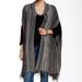 Free People Sweaters | Free People Wool Cardigan Blanket Poncho Sweater Fringe Striped Pockets Grey | Color: Gray/White | Size: M