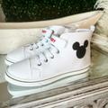 Disney Shoes | Disney Mickey Mouse Patch White High Top Velcro Sneakers Flat Shoes Brand New | Color: White | Size: 5