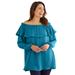 Plus Size Women's Ruffled Off-the-Shoulder Tunic by Woman Within in Deep Teal (Size M)