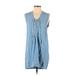 Splendid Casual Dress - Shift Tie Neck Sleeveless: Blue Solid Dresses - Women's Size Small