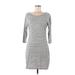 Express Casual Dress Scoop Neck 3/4 sleeves: Gray Marled Dresses - Women's Size Medium