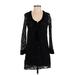 Denim & Supply Ralph Lauren Cocktail Dress - Mini Tie Neck Long sleeves: Black Solid Dresses - Women's Size Small