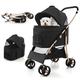 GYMAX Folding Pet Stroller, 4 Wheels Portable Pet Travel Pushchair with Adjustable Canopy, Safety Belt, Storage Basket & Zippered Mesh Entry, Pet Travel Carrier Carriage for Dogs & Cats (Black+Gold)