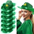Cutecrop 6 Pcs LED Light Up Sequin Cowboy Hats Green Four Leaf ST. Patrick's Day Accessory Cowboy Cowgirl Costume Party Supplies, Green, Medium