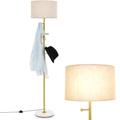 COSTWAY Floor Lamp with Coat Rack, Multi-Purpose Standing Lamp with Linen Lampshade, 5 Hooks, Foot Switch & Weighted Base, Tall Tree Floor Lighting Reading Lamp for Living Room Bedroom, E27 Socket