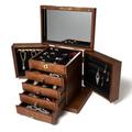 FeeCoz Large Wooden Jewelry Box for Women,Vintage Style Storage Box,Watches, Necklace, Ring, Solid Wood Organizer with Lock and Mirror (Dark Brown(Rose Pattern)