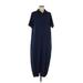 Shein Casual Dress - Midi High Neck Short sleeves: Blue Solid Dresses - Women's Size X-Small