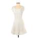 Speechless Casual Dress - A-Line Scoop Neck Short sleeves: Ivory Solid Dresses - Women's Size Small