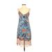 LUCCA Casual Dress - A-Line V Neck Sleeveless: Blue Floral Dresses - Women's Size X-Small