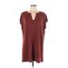 Forever 21 Casual Dress - Shift V-Neck Short sleeves: Burgundy Print Dresses - Women's Size Medium