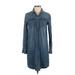 Jessica Simpson Casual Dress - Shirtdress Collared 3/4 sleeves: Blue Print Dresses - Women's Size X-Small