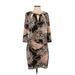 Thalia Sodi Casual Dress - Sheath Keyhole 3/4 sleeves: Brown Dresses - Women's Size Small