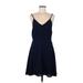 19 Cooper Casual Dress - Mini Plunge Sleeveless: Blue Print Dresses - Women's Size Medium