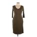 Loveappella Casual Dress - Sheath V-Neck 3/4 sleeves: Brown Print Dresses - Women's Size Large