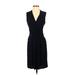 Halston Heritage Casual Dress V-Neck Sleeveless: Black Solid Dresses - Women's Size 0