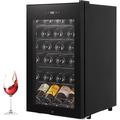 Yesurprise 18.9" 24 Bottle Single Zone Freestanding Wine Refrigerator, Glass in Black/Gray | 29.7 H x 18.9 W x 16.9 D in | Wayfair PHO_0XWX4713-MX