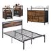 Vecelo Platform 4 Piece Bedroom Set Metal in Brown | Full/Double | Wayfair KHD-F40-BLK&KHD-XF-DRS03-BRN-100&KHD-XF-NS04-BRN-A2