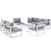 Latitude Run® Modway Fortuna 8 Piece Outdoor Patio Sectional Sofa Set Metal in Gray/Blue/White | 32.5 H x 91 W x 118 D in | Wayfair