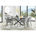 East Urban Home Lenworth Modern Black Metal & Glass Dining Table Set w/ 6 Velvet Dining Chairs Glass/Upholstered/Metal | Wayfair