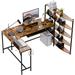Trent Austin Design® Omalley L-Shaped Computer Desk w/ 5-tier Shelves, Monitor Stand & Keyboard Tray in Black/Brown | Wayfair