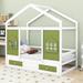 Harper Orchard Twin Size Wood House Bed w/ 2 Drawers & Window Decoration Wood in Green/White | 74.8 H x 50.2 W x 77.6 D in | Wayfair