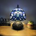 Fleur De Lis Living Standwood Tiffany Mini Table Lamp Blue Stained Glass Baroque Style Lavender Included LED Bulb 12"H Resin | Wayfair