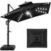 Arlmont & Co. Ronessa 10x10ft 2-Tier Square Outdoor Solar LED Cantilever Patio Umbrella w/Base Included in Black | 105 H x 120 W x 120 D in | Wayfair