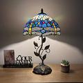 Astoria Grand Meryem Tiffany Table Lamp Blue Stained Glass Dragonfly Included LED Bulb 22"H*12" W Resin/Metal in Black | Wayfair