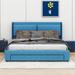 Latitude Run® Lauge Queen Storage Hydraulic Wingback Bed w/ 2 Drawers Upholstered/Linen in Blue | 43.7 H x 64.2 W x 82.7 D in | Wayfair