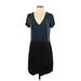 Dolan Casual Dress - Shift Plunge Short sleeves: Black Print Dresses - Women's Size X-Small